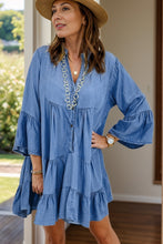 Load image into Gallery viewer, Notched Flare Sleeve Denim Dress