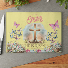 Load image into Gallery viewer, Glass Cutting &amp; Cheese  Board (Happy Easter &quot;He Is Risen&quot;)