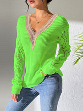 Load image into Gallery viewer, Openwork V-Neck Long Sleeve Sweater