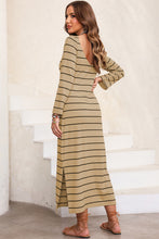 Load image into Gallery viewer, Slit Striped Round Neck Midi Dress