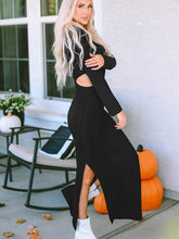 Load image into Gallery viewer, Cutout Round Neck Long Sleeve Slit Maxi Dress