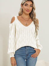 Load image into Gallery viewer, Cable-Knit Cold Shoulder Sweater