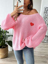 Load image into Gallery viewer, Heart Boat Neck Dropped Shoulder Sweater