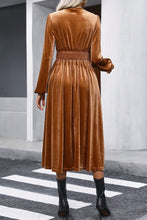 Load image into Gallery viewer, Surplice Balloon Sleeve Smocked Midi Dress