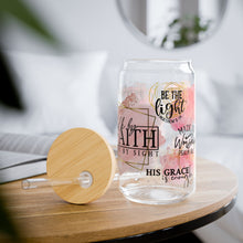 Load image into Gallery viewer, &quot;Walk By Faith&quot; 16oz Glass with Bamboo Lid and Straw