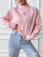 Load image into Gallery viewer, Flower Turtleneck Long Sleeve Sweater