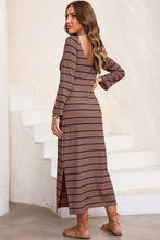 Load image into Gallery viewer, Slit Striped Round Neck Midi Dress