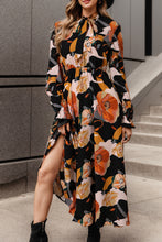 Load image into Gallery viewer, Printed Tie Neck Flounce Sleeve Dress