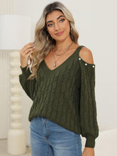 Load image into Gallery viewer, Cable-Knit Cold Shoulder Sweater