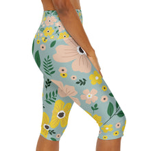 Load image into Gallery viewer, Blue Floral Yoga Capri Leggings