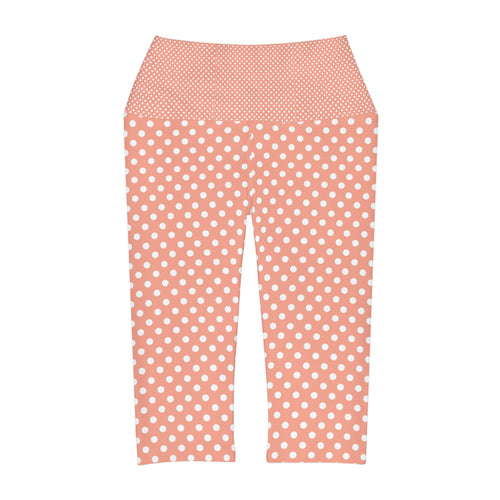 Coral Polka Dot Yoga Capri Leggings