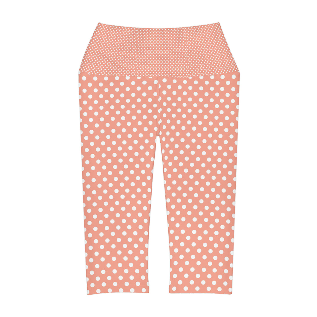 Coral Polka Dot Yoga Capri Leggings