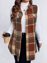 Load image into Gallery viewer, Honey Plus Size Pocketed Plaid Button Up Vest Coat