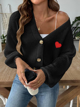 Load image into Gallery viewer, Heart Button Down V-Neck Long Sleeve Cardigan
