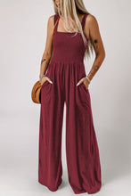 Load image into Gallery viewer, Green Smocked Square Neck Wide Leg Jumpsuit with Pockets