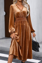Load image into Gallery viewer, Surplice Balloon Sleeve Smocked Midi Dress
