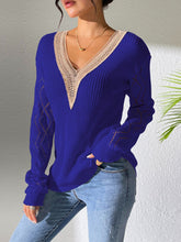 Load image into Gallery viewer, Openwork V-Neck Long Sleeve Sweater