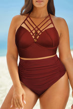 Load image into Gallery viewer, Full Size Halter Neck Crisscross Ruched Two-Piece Swimsuit