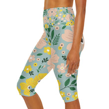 Load image into Gallery viewer, Blue Floral Yoga Capri Leggings