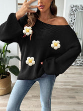 Load image into Gallery viewer, Flower Round Neck Long Sleeve Sweater