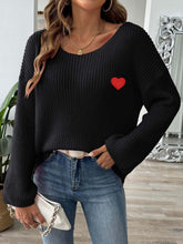Load image into Gallery viewer, Heart Boat Neck Dropped Shoulder Sweater
