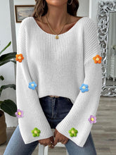 Load image into Gallery viewer, Flower Round Neck Long Sleeve Sweater