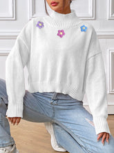 Load image into Gallery viewer, Flower Turtleneck Long Sleeve Sweater
