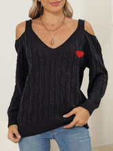 Load image into Gallery viewer, Cable-Knit Heart V-Neck Sweater