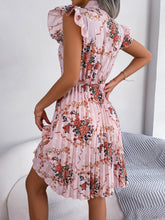 Load image into Gallery viewer, Pleated Floral Printed Tie Neck Knee Length Dress