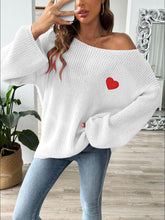 Load image into Gallery viewer, Heart Boat Neck Dropped Shoulder Sweater