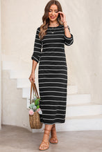 Load image into Gallery viewer, Slit Striped Round Neck Midi Dress
