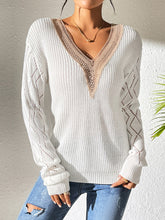 Load image into Gallery viewer, Openwork V-Neck Long Sleeve Sweater