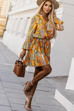 Load image into Gallery viewer, Printed Notched Neck Flounce Sleeve Dress
