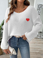 Load image into Gallery viewer, Heart Boat Neck Dropped Shoulder Sweater