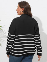 Load image into Gallery viewer, Plus Size Zip-Up Striped Sweater