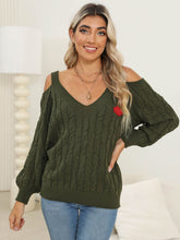 Load image into Gallery viewer, Cable-Knit Heart V-Neck Sweater