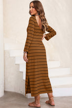 Load image into Gallery viewer, Slit Striped Round Neck Midi Dress
