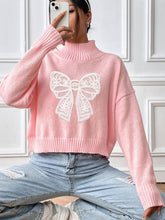 Load image into Gallery viewer, Bow Turtleneck Long Sleeve Sweater