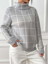 Load image into Gallery viewer, Plaid Turtleneck Long Sleeve Sweater