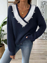 Load image into Gallery viewer, Contrast Trim Dropped Shoulder Long Sleeve Sweater