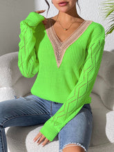 Load image into Gallery viewer, Openwork V-Neck Long Sleeve Sweater