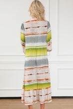 Load image into Gallery viewer, Striped Half Button Smocked Long Sleeve Ruffle Hem Dress