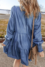 Load image into Gallery viewer, Tiered Johnny Collar Long Sleeve Denim Dress