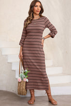 Load image into Gallery viewer, Slit Striped Round Neck Midi Dress