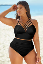 Load image into Gallery viewer, Full Size Halter Neck Crisscross Ruched Two-Piece Swimsuit