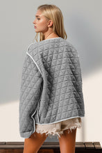 Load image into Gallery viewer, Double Take Contrast Trim Tie Front Quilted Jacket with Pockets
