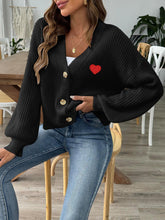Load image into Gallery viewer, Heart Button Down V-Neck Long Sleeve Cardigan