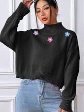 Load image into Gallery viewer, Flower Turtleneck Long Sleeve Sweater