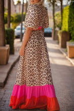 Load image into Gallery viewer, Full Size Leopard V-Neck Half Sleeve Maxi Dress