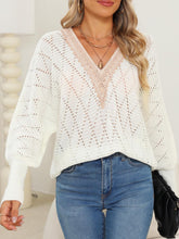 Load image into Gallery viewer, Lace Detail V-Neck Long Sleeve Sweater